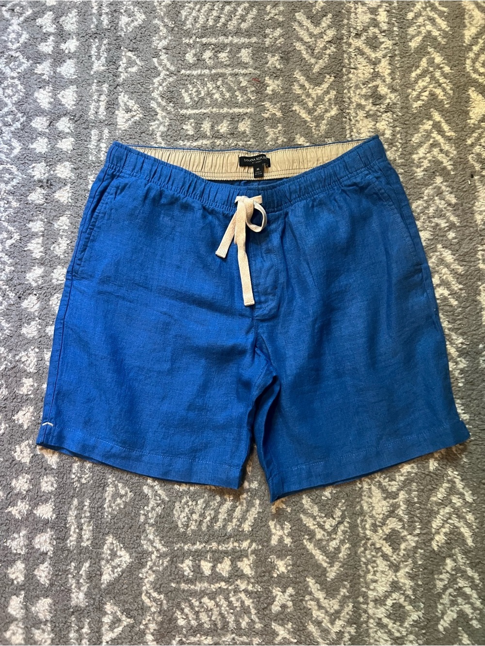 Banana Republic Blue Cotton-Linen Blend Drawstring Shorts Men's Size Med (y100)
